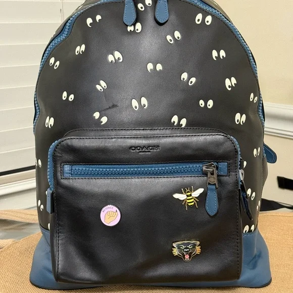 DISNEY X COACH Spooky Eyes Dark Fairytale Leather Backpack | Black & Blue - Picture 2 of 13
